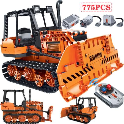 775pcs Remote Control Engineering Truck Building Blocks City Technical Electric RC Car Bulldozer Bricks Toy for Boy Gift