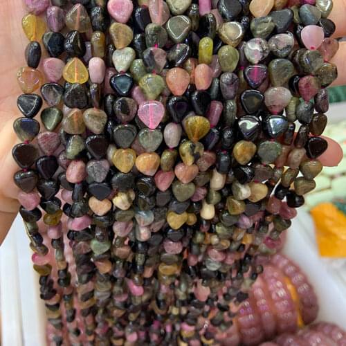 7mm Natural Mixed-Color Tourmaline Beads Heart Spacer DIY Loose Stone Beads For Jewelry Making Beads Accessories Necklace Gift