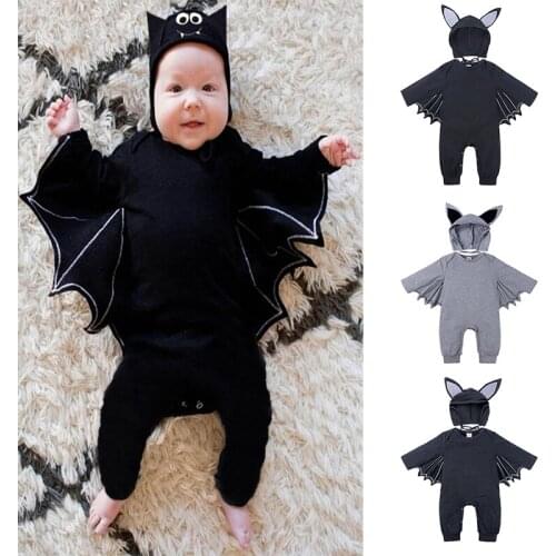 0-24M Halloween Toddler Baby Boys Girls Romper Solid Long Sleeve Bat Wings Costume For Infant Hat+Romper Newborn Clothes