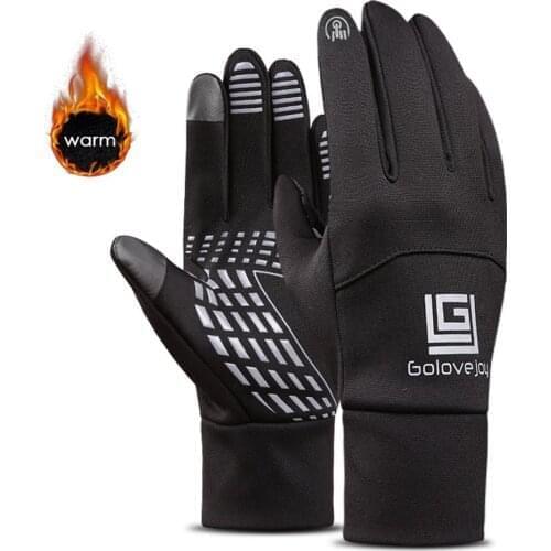 Mens Motorcycle Riding Touch Screen Leather Gloves Thickened Fleece Lined Wind-proof Anti-skid Thermal For Cycling Skiing