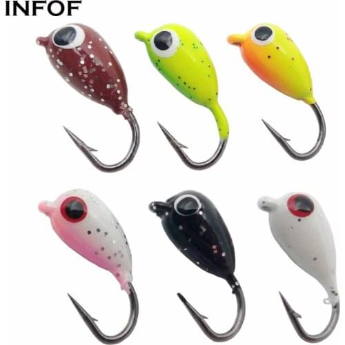 INFOF 12pcs/lot Ice Fishing Hooks Jig Head 0.71 " 0.08oz Jigs for Ice Fishing