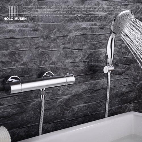 HOLO MUSEN Quality Brass Chrome Bathtub Shower Thermostatic Bath Shower Mixer w/ Handheld Shower Bath Mixer Thermostat
