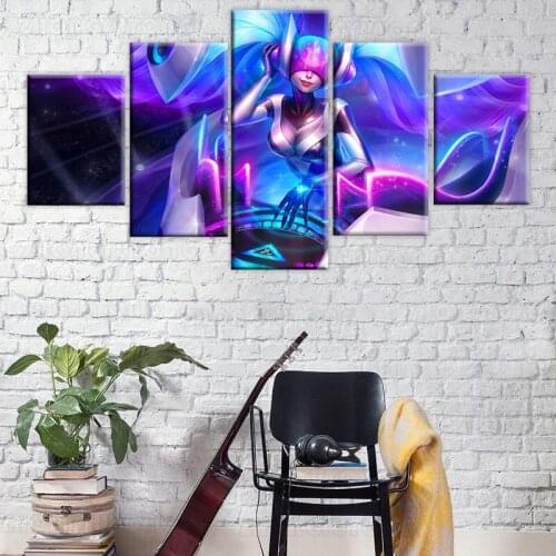 Framework 5 Pieces HD Printing Canvas Painting League of Legends SONA DJ Modular Type Poster Home Decorative Bedroom Living Room