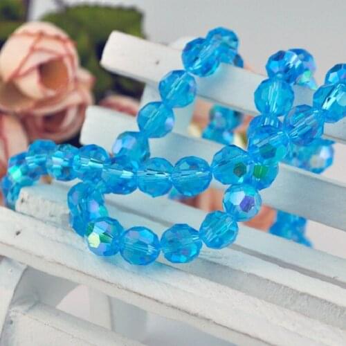8mm 70pcs/lot Round Ball Faceted Crystal Loose Spacer Beads Lake Blue Plated Crystal Glass Bead for Jewelry Making Material