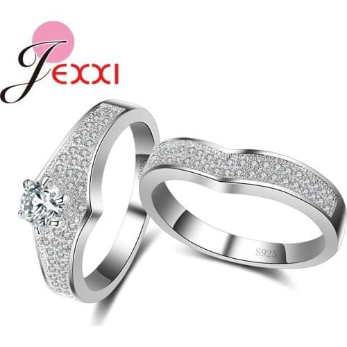Fashion 925 Sterling Silver Rings Jewelry Full Clear Micro Cubic Zirconia Wedding Bridal Finger Ring Set Accessory