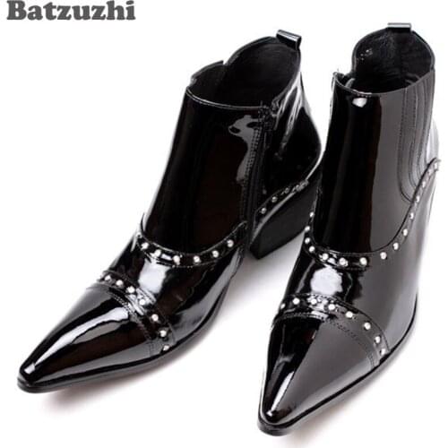 Batzuzhi Japanese Style ROCK High Help Man Boots Pointed Toe Boots Man Leather Boots Black for Men Bota Masculina, EU48-46