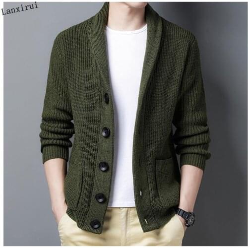 Autumn Men Thicken Knitted Sweater Warm Lapel Casual Loose Cardigan Single Breasted Jaqueta Masculino Comfortable Homme Overcoat