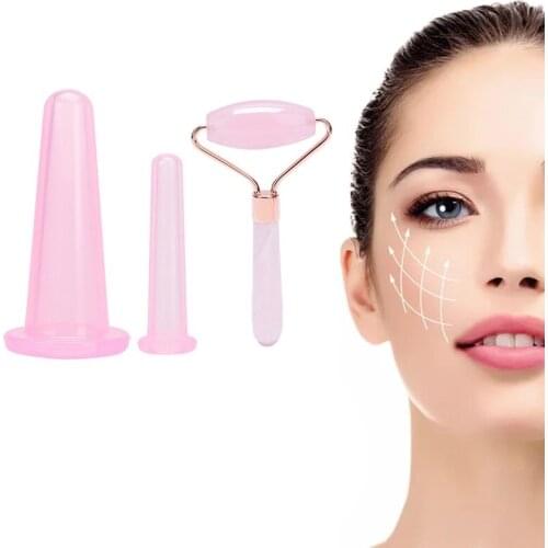 3 in 1 Face Massager Set Face-lift Lifting and Firming the Skin With 2pcs Silicone Jar Vacuum Cuppings Cans Beauty Tools