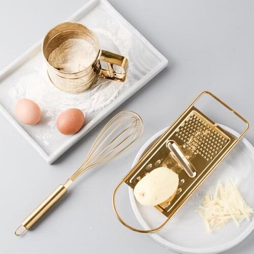 Kreative Küche Backen Werkzeug Set Goldene Edelstahl Schneebesen Sichter Sieb Pulver Tasse