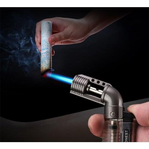New Elbow Straight Into The Inflatable Lighter Pipe Transparent Mini Welding Torch Smoking Accessories for Weed High Firepower