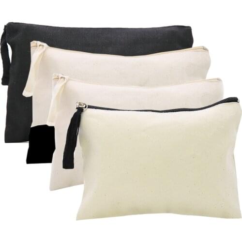 Oivefeet,4pcs 16oz Plain Nature Cotton Canvas Cosmetic Bag Travel Toiletry Makeup Zipper Pouch Bag
