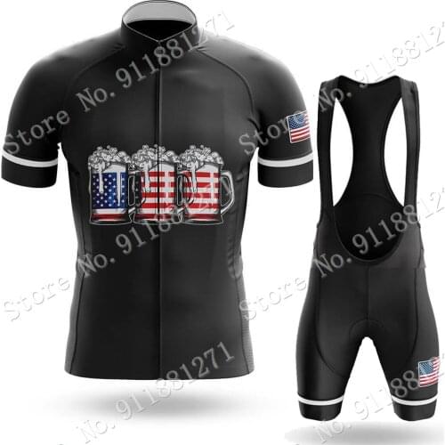 Beer American Flag 2021 Cycling Jersey Set Men Cycling Clothing Road Bike Shirt Suit Bicycle Shorts MTB Maillot Culotte