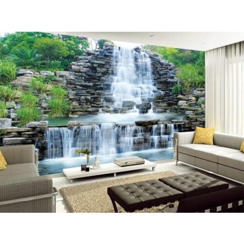 Custom 3D Photo Wallpaper Natural Mural Waterfalls Pastoral Style 3D Non-woven Straw Paper Wall Papers Living Room Sofa Backdrop