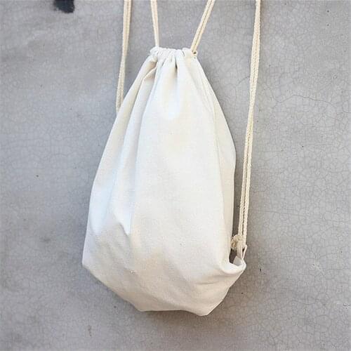Casual Women Canvas Backpacks Girl Drawstring Bag Student Teenager Schoolbag unisex Solid Color Bag Black White Shopping Bag