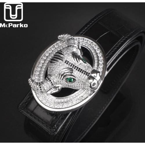 McParko Luxury Belt Men Crocodile Leather Belt Genuine Leather Waist Strap Fashion Cow Head Design Mens Belts Business man Gifts