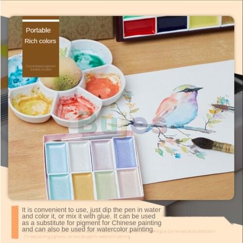 Sakura Kissho 6colors Fluorescent Solid Watercolor 8color Pearlescent Solid Gouache Artist Quality Supplies for Student Coloring
