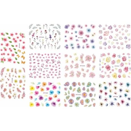 11 PACKS / LOT 3D SIMULATION X-RAY FLOWER VIOLET AZALEA LILAC LEAF SELF-ADHESIVE NAIL SLIDER STICKER E358-368