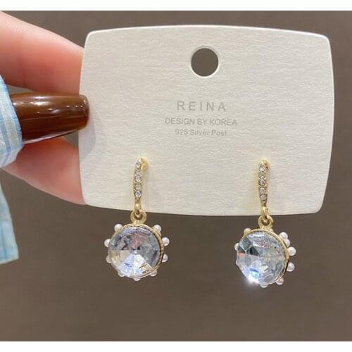 New Korean Luxury Vintage Oversize Round Zircon Crystal Drop Earrings Gold Color Earrings For Women Jewelry Wedding Party