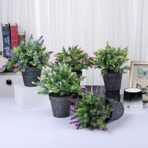 Modern Farmhouse Fake Lavender Plant Potted Artificial Flowers In Grey Pot Artificial Plants Lavender Office Home Room Decor