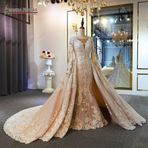 Luxury 2 in 1 wedding dress mermaid bridal dress with detachable skirt full beading real work photos