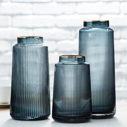 Light Luxury Retro Vertical Striped Glass Vase Flower Arrangement Home Living Room Countertop Decoration Flower Container