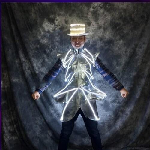 Luminous jacket Future technology space show light up costume Singer performance wears dress men led robot suit suit glowing hat