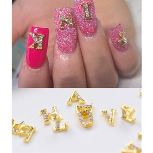 3D Nail Art Gold Alphabet Letter Rhinestones Alloy Nail Charms Acrylic Tips Decoration Letter Accessories