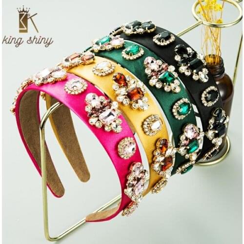 Vintage Baroque Color Crystal Headband for Woman Elegant Sparkly Rhinestone Solid Color Hairband Female Party Hair Accessories