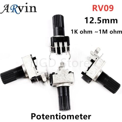 10Pcs Rv09 Vertical 12.5mm Shaft 1k 2k 5k 10k 20K 50K 100K 500K 1M 0932 Adjustable Resistor 9 Type 3pin Seal Potentiometer