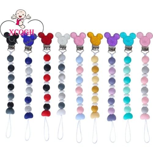 XCQGH 1Pcs Mouse Bling Bling Silicone Teething Beads Nursing Pacifier Clips Chain Dummy Nipple
