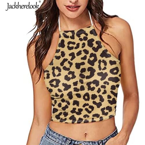 Jackherelook Leopard Grain Print Women Sexy Spaghetti Strap Tank Tops Sleevelss Vest Party Clubwear Crop Camisole for Teen Girls