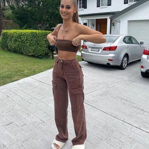 90S Aesthetic Harajuku Y2K Womens Streetwear Jeans High Waist Wide Leg Bottoms Black Trousers For Girls 2021 Spring Autumn