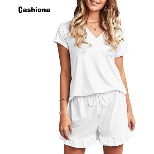 Cashiona 2 Piece Set Women 2021 Spring New Drawstring Shirt Top Casual Loose Ruffle Short Bottom Woman Tracksuit Streetwear