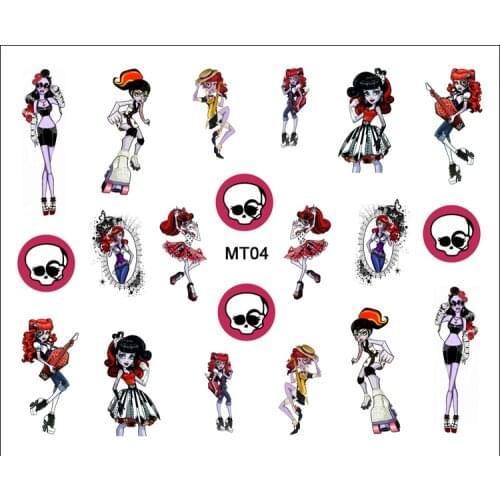 1 Sheet Nail MT04 Monster High Rose Red Operetta Cartoon Skull Nail Art Water Transfer Sticker Decal Sticker For Nail