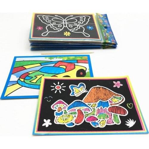 10pcs/bag 2-in-1 Magic Color Scratch Art Paper Cards Painting Coloring for Children Creative Drawing craftsToys Set Educational