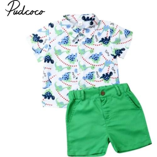 2019 2pcs Gentleman Casual Suit for Toddler Kids Baby Boys Animal Dinosaur Dress Shirt Shorts Childrens Boy Summer Clothes Set