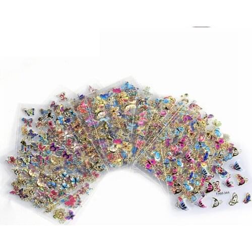 30 Sheets 3D Nail Sticker Random Colorful Black/White/Blue/Red Butterfly Theme Series Stereoscopic Nail Art Sticker DecorationS