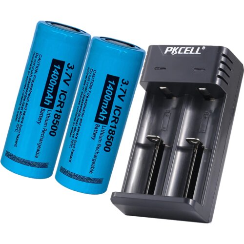 4PC PKCELL 3.7V ICR18500 Li-ion Rechargeable Battery 18500 li-ion Batteies 1400Mah and Battery charger for AA/AAA 18650 battery