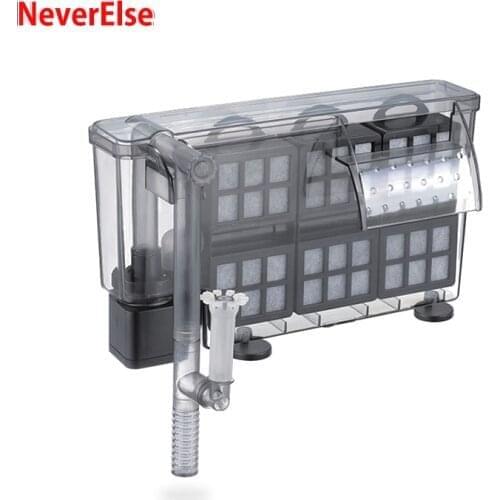 Aquarium Filter Pump Replaceable Inner Sponge Box 8W/10W Fish Tank Oil Surface Skimmer External Hanging Box in Box Filtration