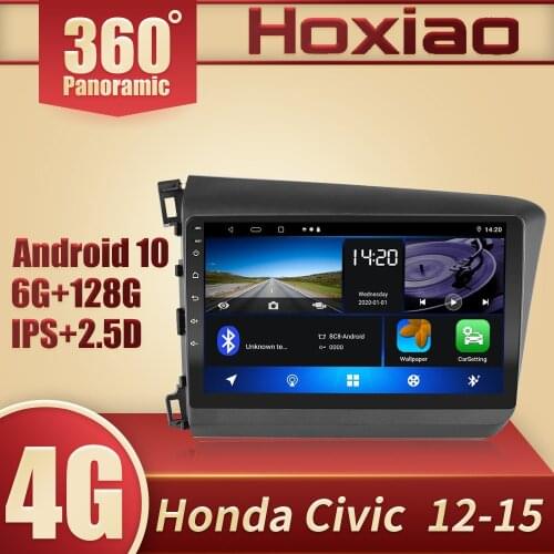 For HONDA CIVIC 2012 2013 2014 2015 2din Android 10.0 Car Radio Video Player GPS Navigation 360 panoramic sunroof DSP IPS RDS