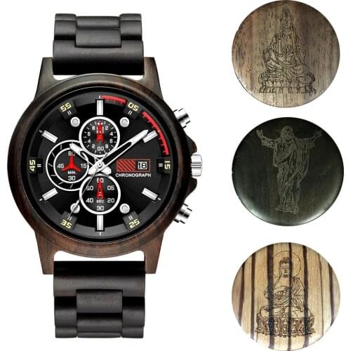 Wooden Watch Mens Watches Multi-Function Sports Wooden Men Quartz Wristwatches Commemorative Gift Watch Reloj Hombre Relogio