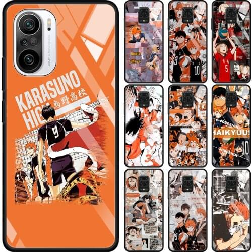 Transparent Glass Case For Redmi Note 9S 9 8 Pro 8T 7 9C 9S 6A 10 K40 K30 9T 8A Bumper Anime Volleyball Haikyuu