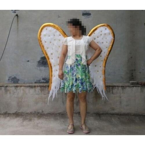 Costumed beautiful white gold cartoon feather angel wings for Fashion show Displays wedding shooting props Cosplay game costume