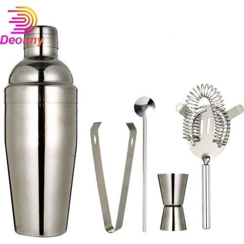 DEOUNY 5PCS Boston Cocktail Shaker Bartender Kit With Bar Accessories Strainer Jigger Bar Spoon Metal Straw Ice Tongs Tool Sets