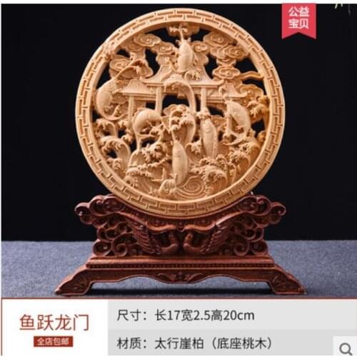 Taihang cliff cypress wood carvings pine crane yannian disc furnishings living room solid wood office decoration decorations