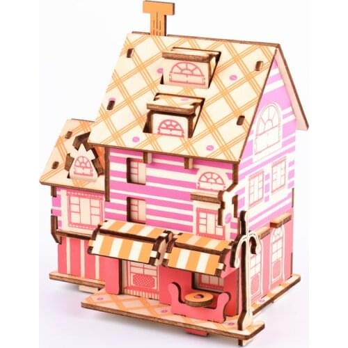 DIY Model toys 3D Wooden Puzzle French Cafe Wooden Kits Model Educational Puzzle Game Assembling Toys Gift for Kids Adult P11