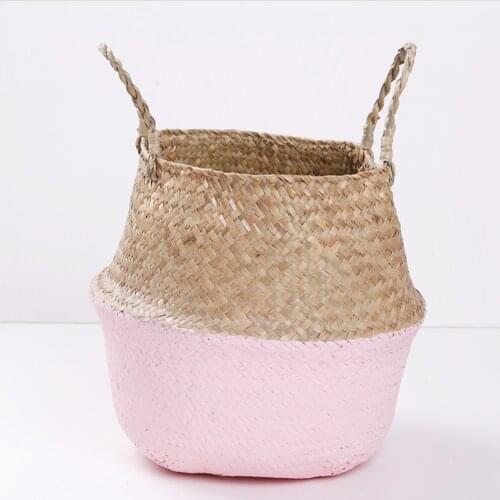 Home collapsible woven straw seagrass basket laundry basket flower plant toy storage flower basket