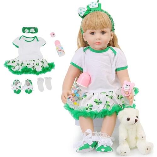 Elegant Reborn Baby Doll With Gold Hair Toys For Girl Silicone Newborn Princess Toddler Fashion Green Dress For Cute Baby Gifts