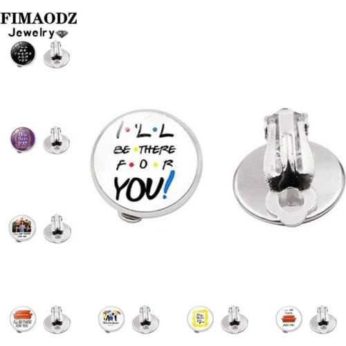 FIMAODZ Friends TV Show Earrings Clip Cartoon Fun Pattern Glass Cabochon Earring Fashion Jewelry for Friend Gift