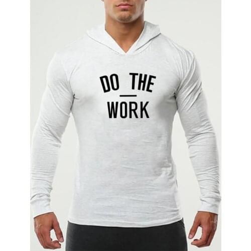 Brand Gym Clothing DO THE WORK Long Sleeve Slim Hooded T Shirt Men Cotton Tee Shirt Bodybuilding and Fitness Sportwear TShirt